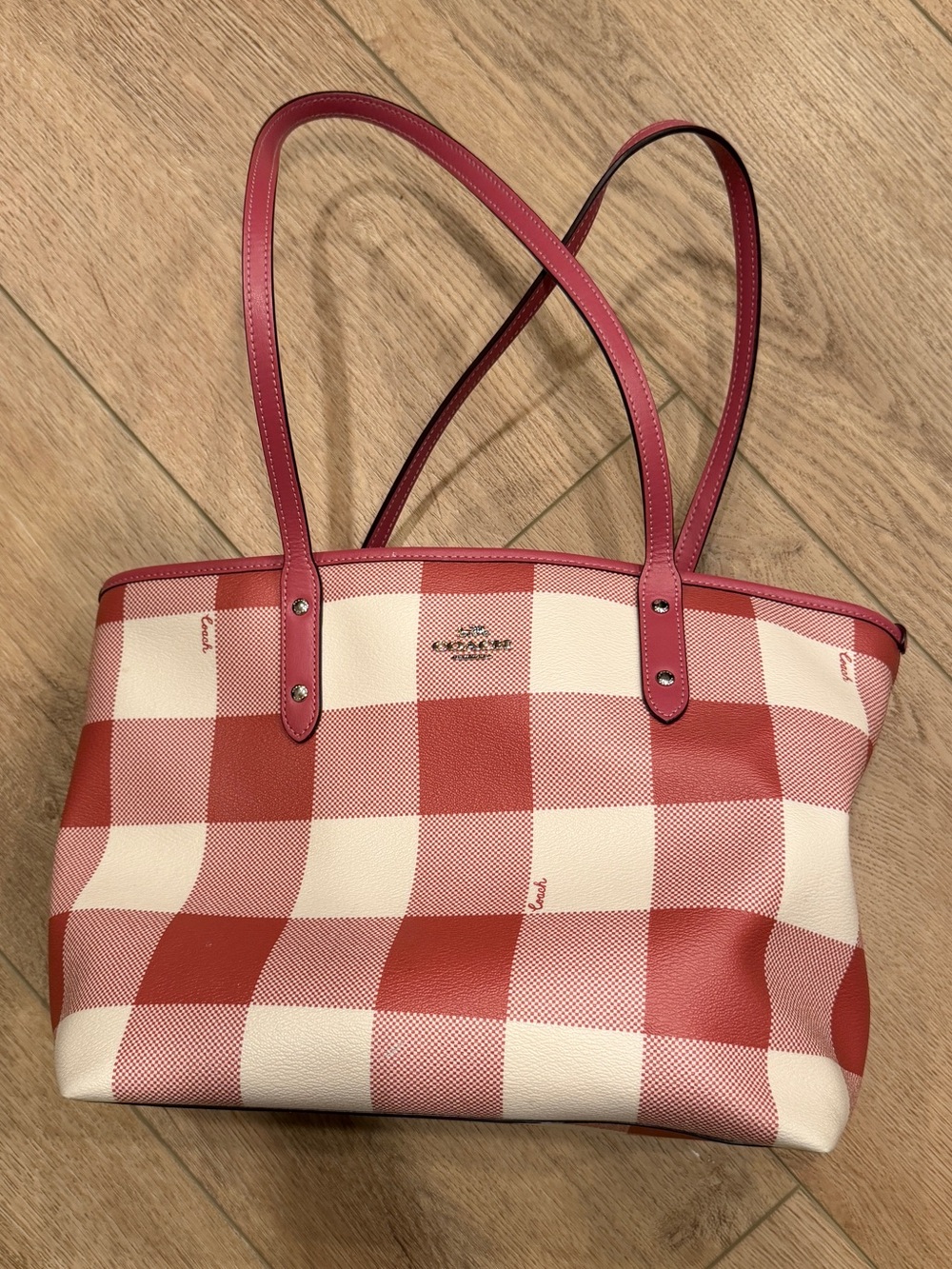 Coach Rose Pink and Cream Gingham Tote